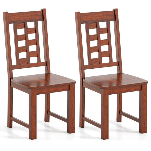 Giantex Wooden Dining Chairs Set of 2, Kitchen Chair w/Solid Rubber Wood Frame, High Hollowed Backrest, Wide Seat, 400 LBS Load, Farmhouse Side Chairs for Kitchen, Dining Room, Living Room