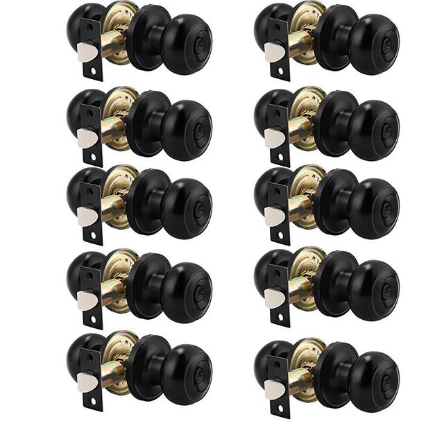 Probrico (10 Pack) Round Privacy Door Knob(Thumb Turn Lock on The Inside), Keyless Doorknobs Interior/Exterior Lockset,Privacy Knobs for Bedroom/Bathroom,Black Modern Design Door Hardware