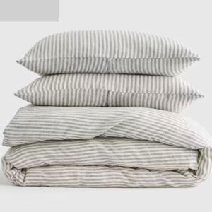European Linen Duvet Cover Set in Grey/white Stripe (King Size)