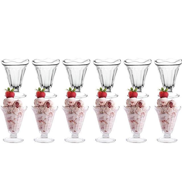 Vikko Glass Dessert Cups, Set of 12 Footed Ice Cream Bowls, 7.5 Ounce Milkshake Glasses, Thick and Durable Parfait Sundae Cups