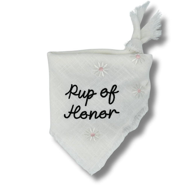 Two Tails Pup of Honor Wedding Dog Bandana, Tie-on Pet Scarf for Boy or Girl Dogs and Puppies, Wedding Dog Accessories, Engagement Gift, or Photo Prop, Breathable Linen and Viscose Fabric, Size Small