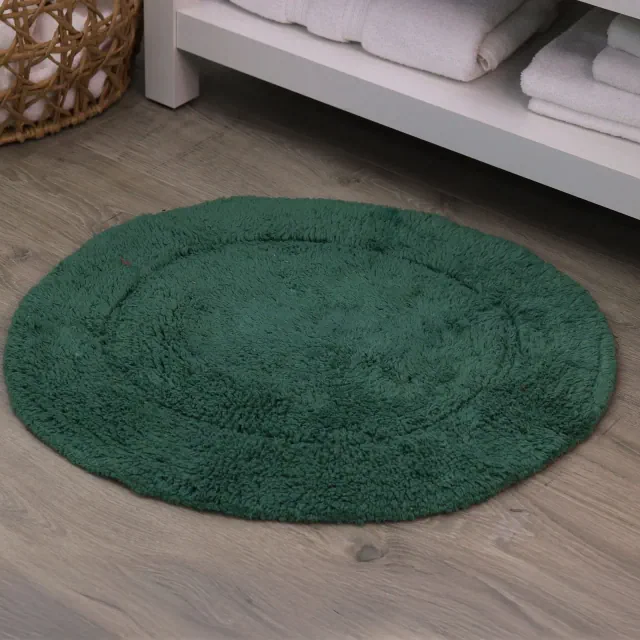 Waterford Tufted Bath Rug, Extra Soft and Absorbent, Non-Slip Plush Bath Carpet, Machine Wash, bath rug for Bathroom, 22 Round, Bottle Green