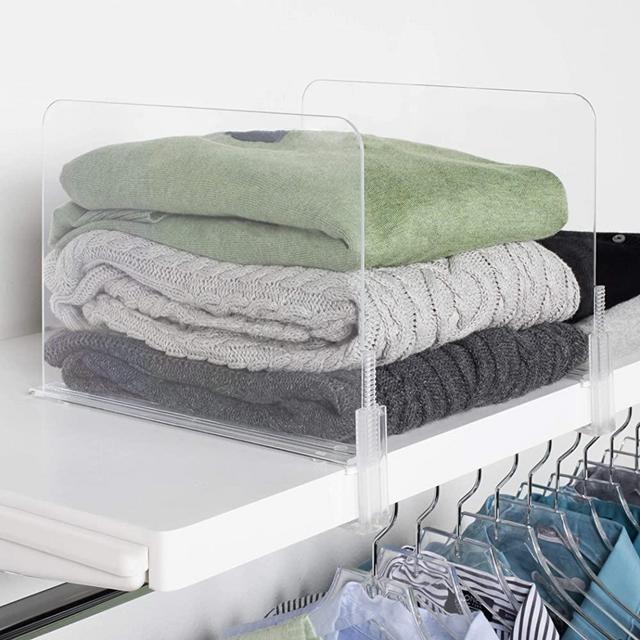 Richards Homewares Acrylic Closet Shelf Divider and Separator for Storage and Organization in Bedroom, Bathroom, Kitchen and Office Shelves, Set of 6