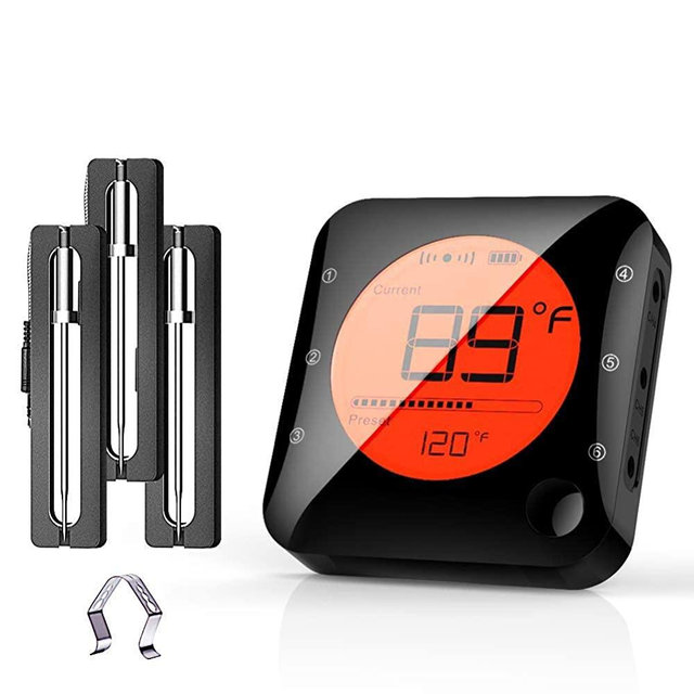 BFOUR Wireless Bluetooth Meat Thermometer for Grilling, Premium Digital Instant Read Meat Thermometer with 3 Probes Food Thermometer Timer Alarm for Smoker, Grill, Oven, Kitchen, Cooking, BBQ