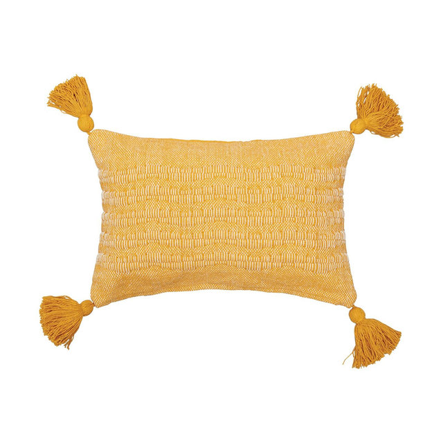 carol & frank Hodges Ochre Handwoven Accent Pillow, 14" x 22" w/ Decorative Tassels