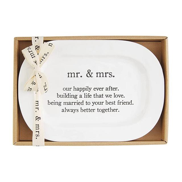 Mud Pie Mr. and Mrs. Wedding Sentiment Plate, White, 10" x 7"