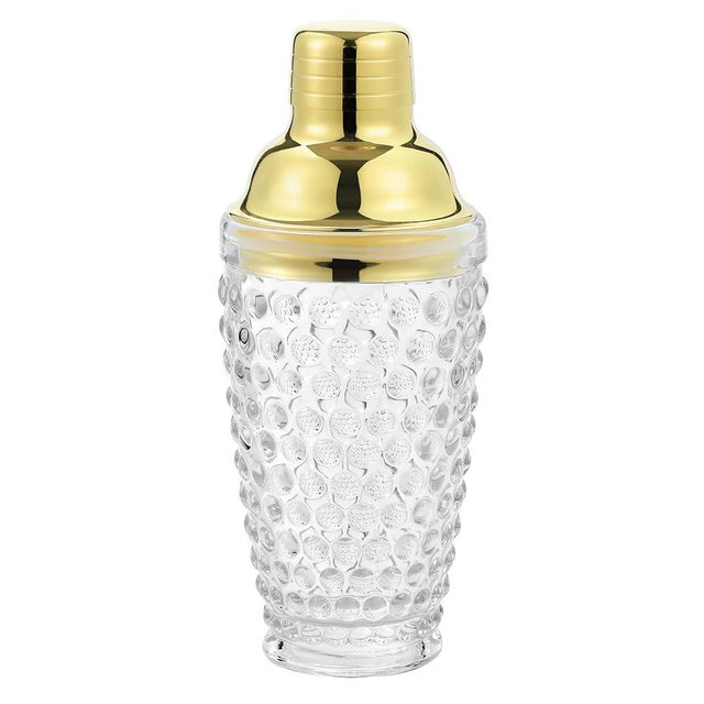 1500° C TABLETOP Hobnail Cocktail Shaker Glass, Martini Shaker, Glass Cocktail Shaker with Strainer, 13.0 oz, Ideal Gift for Women, Beginners and Bartenders(Gold)
