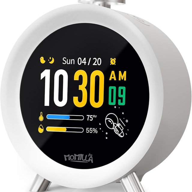 MOMILLA Alarm Clocks for Bedrooms, 2.8" Color Display, 7-Day Programmable 4 Alarms, Loud Alarm Clock for Heavy Sleepers Adults/Kids/Teen, Digital White Noise Sound Machine, Easy to Set, Hourly Chime