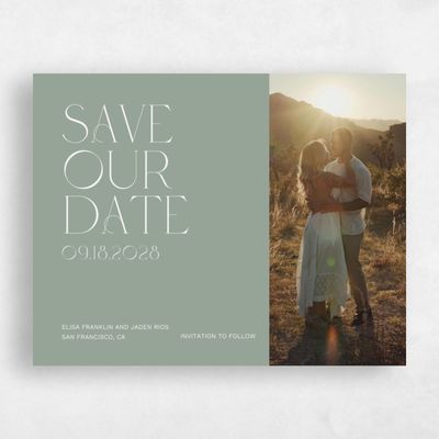 Sage, Green Wedding Save the Date - Garnet Landscape