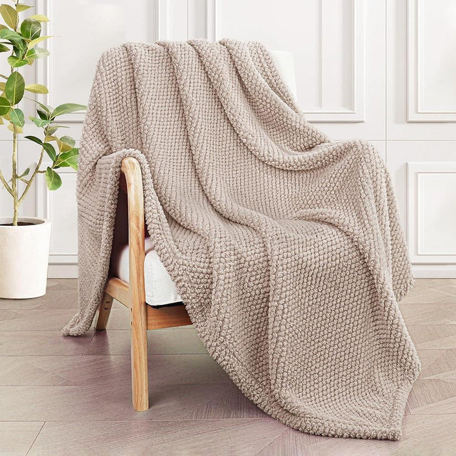 Whale Flotilla Extra Large Fuzzy Fleece Throw Blanket for Couch, 50x70 Inch Fluffy Warm Soft Jacquard Blankets for All Season, Lightweight and Cozy, Camel