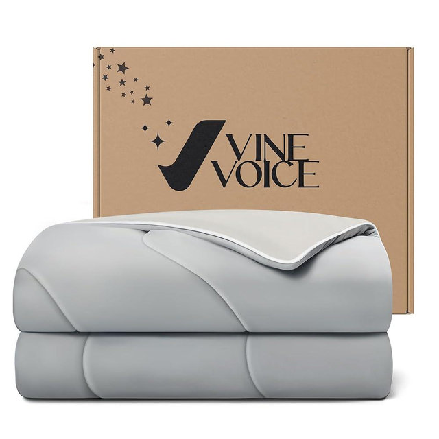 Vine Voice Cooling Blanket Comforter Hot Sleepers King/Cali King Soft Cooling Blanket, Double-Sided Cool Bedding for Night Sweats, All-Season Lightweight Comforter (106''x90'', Silver Gray)