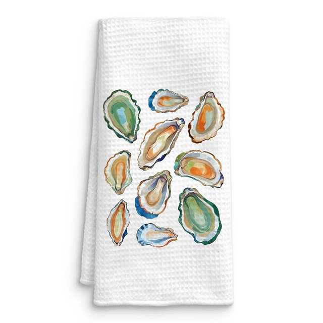 QICLM Oyster Coastal Beach Kitchen Towel, Summer Art Hand Towel for Bathroom, Nautical Dish Towel, Coastal Kitchen Decor, Beach Ocean Bathroom Decor, 16x24 Inches