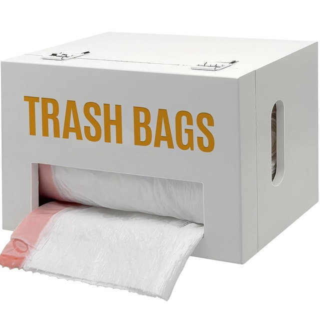 Libreshine Extra Large White Bamboo Trash Bag Holder Dispenser, Fits Costco & Sam's Club Jumbo Rolls, Under-Sink, Cabinet & Wall Mount Organizer, Garbage Bag Storage for Kitchen, Pantry, Garage