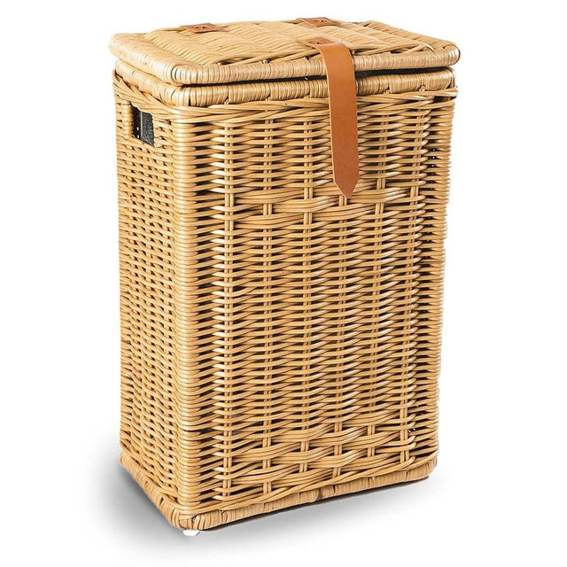 The Basket Lady Wicker Trash Basket with Metal Liner, 16 in L x 10.5 in W x 24 in H, Sandstone