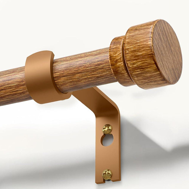 Wood Curtain Rods for Windows 28 to 48 Inches 1" Diameter Boho Decorative Heavy Duty Long Window Curtain Rod Adjustable with Handmade Wood Grain Design for Living Room Bedroom Kitchen