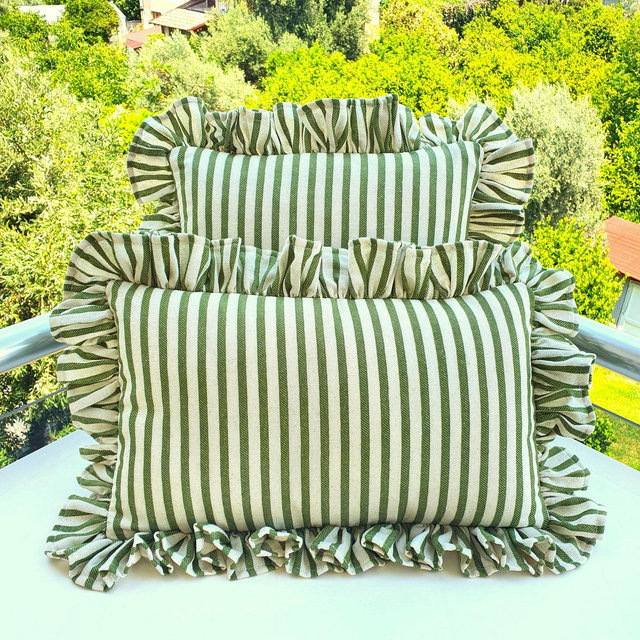 Bohemian Frill Linen Striped Pillow Cover - Different Color Options With Frill Edges - Hello Mello Store