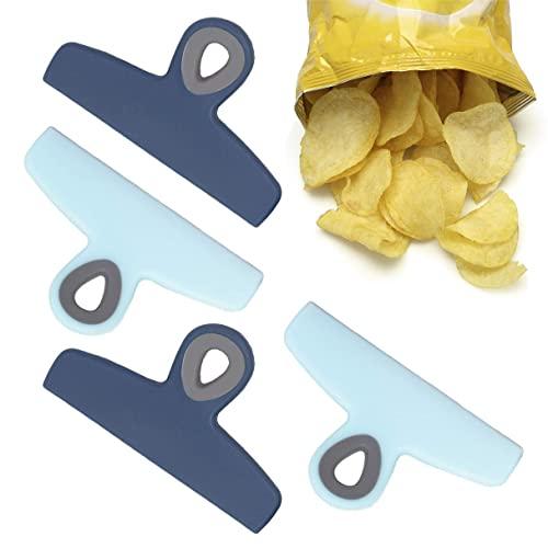 Cook With Color Bag Clips, 4 Large Heavy Duty Chip Clips for Food Storage with Air Tight Seal Grip for Snack Bags and Food Bags, Jumbo Food Clips (Blue)