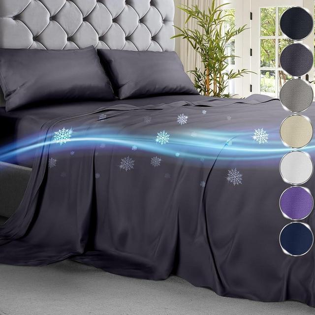 DECOLURE Cooling Bed Sheets King Set 4pcs - Luxurious & Ultra-Soft King Size Cooling Sheets for Hot Sleepers - Comfortable & Cool Bamboo Viscose Microfiber Sheets King Size w/Deep Pockets (Graphite)