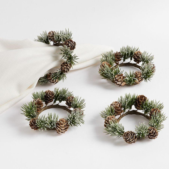 Faux Frosted Pinecone Napkin Rings, Set of 4