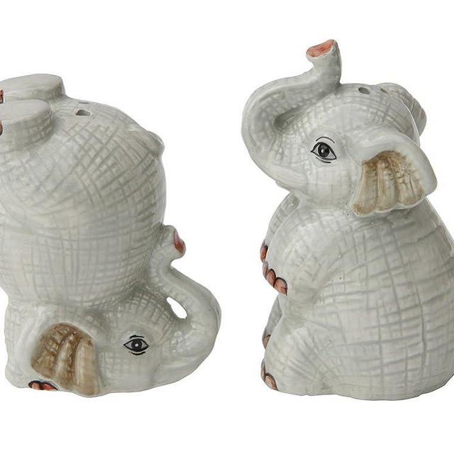 Creative Co-op Hand Painted Elephants Salt and Pepper Shakers