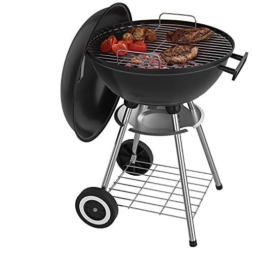 18 Inch Portable Charcoal Grill with Wheels for Outdoor Cooking Barbecue Camping BBQ Coal Kettle Grill - Heavy Duty Round with Thickened Grilling Bowl Wheels for Small Patio Backyard