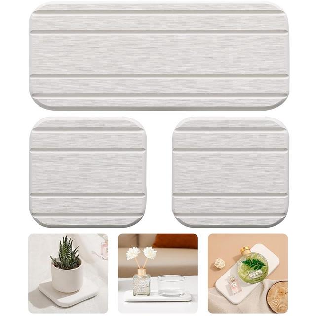 3PCS Water Absorbing Stone Tray for Sink, Diatomaceous Earth Stone Drying Tray, Fast Drying Stone Soap Tray & Toothbrush Holders for Bathroom Counter, 1 × Stone Tray, 2 × Stone Coasters