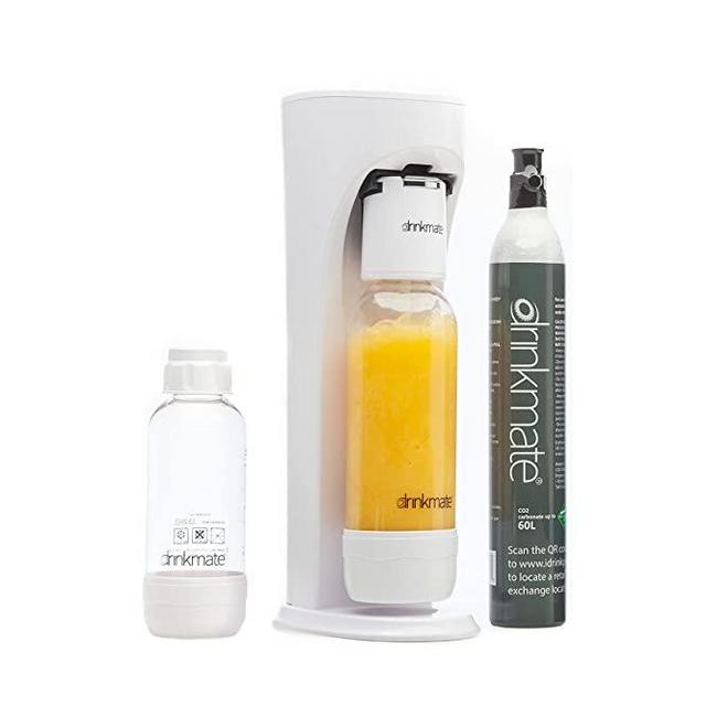 Drinkmate Sparkling Water and Soda Maker, Carbonates Any Drink, Special Bundle- Includes 60L CO2 Cylinder, Two Carbonation Bottles, and Fizz Infuser- Classic White