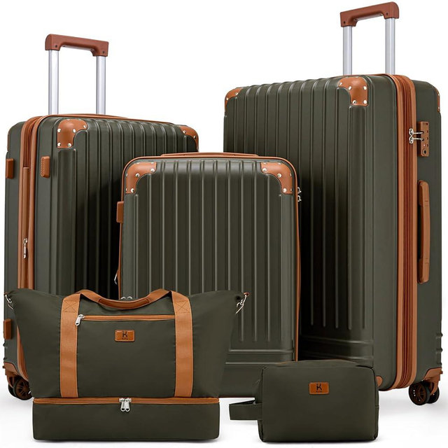 KUNEL Expandable 5 Piece Luggage Sets with Detachable Spinner Wheels and TSA Lock, Unisex Hardside ABS Suitcase Set, Hardshell Lightweight Waterproof Travel Hard Case Suitcases with Wheels, OliveDrab