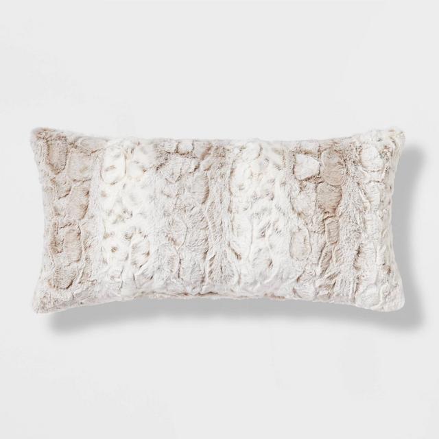 Oversized Snow Leopard Ombre Faux Fur Lumbar Throw Pillow Neutral - Threshold™