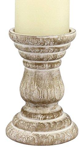 Stonebriar Antique White Wooden Pillar Candle Holder, Vintage Seaside Pillar Stand for Dining Table Centerpiece, Coffee Table, Mantel, Or Any Table Top, Medium