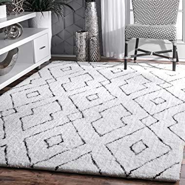 nuLOOM Lauren Lattice Shag Rug, 7' 6" x 9' 6", White