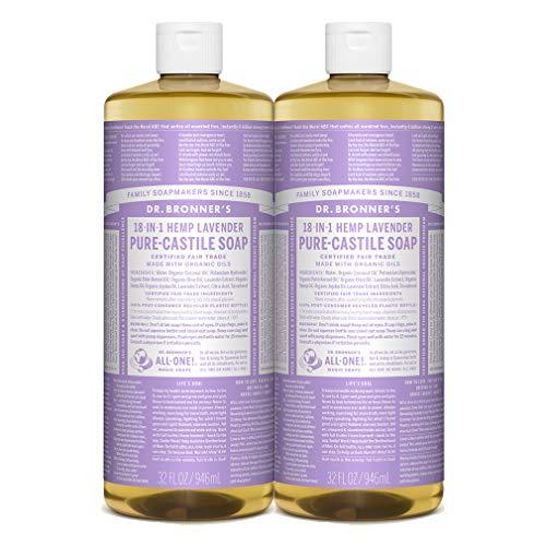 Dr. Bronner's - Pure-Castile Liquid Soap (Lavender) - Made with Organic Oils, 18-in-1 Uses: Face, Body, Hair, Laundry, Pets and Dishes, Concentrated, Vegan, Non-GMO, 32 Fl Oz (Pack of 2)