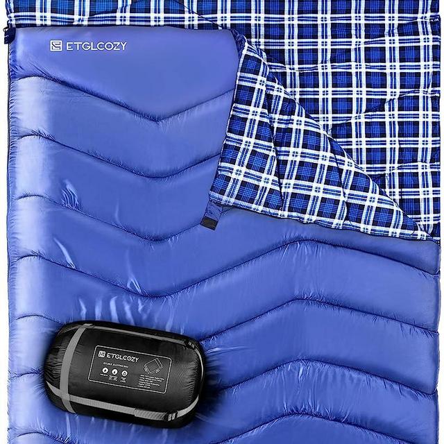 Double/Single Sleeping Bag for Adults Camping, Extra Wide 2 Person Waterproof Cotton Flannel Sleeping Bag for 3-Season Warm & Cold Weather, Lightweight with Compact Bag for Hiking Backpacking