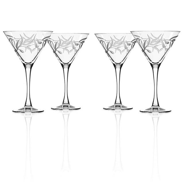 Rolf Glass Etched Olive Branch Martini Glass (Set of 4), 10 oz, Clear