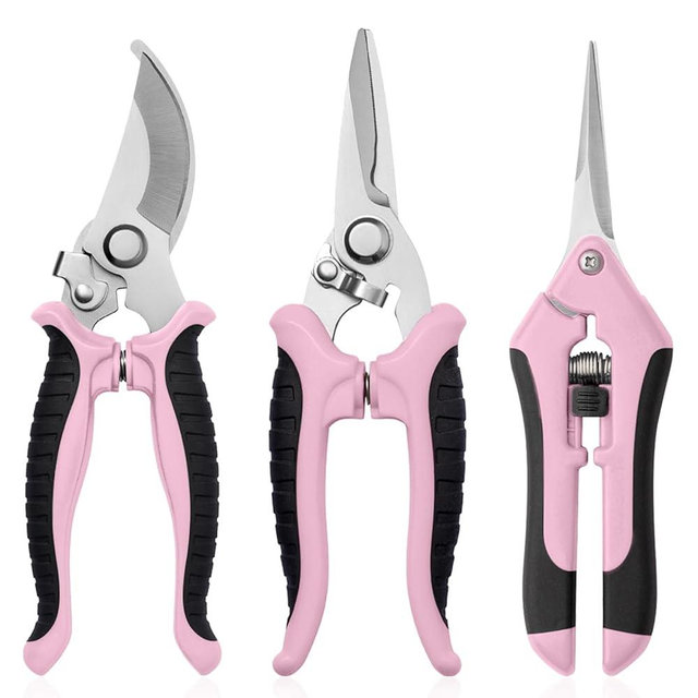 3 Pack Garden Pruning Shears, Stainless Steel Shears, Gardening Shears Scissors Pruning Shears for Gardening Tools (3PCS Pink and Black)