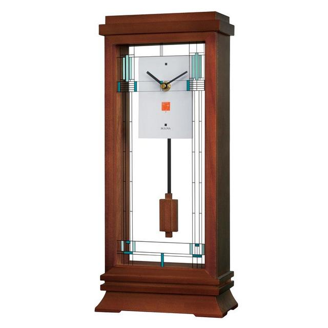 Bulova B1839 Willits Frank Lloyd Wright Mantel Clock, 14", Walnut Finish