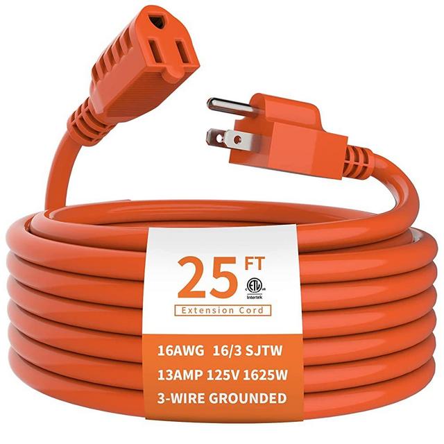 Outdoor Extension Cord 25 FT Waterproof, 16/3 Gauge Heavy Duty 3 Prong Extension Cord, 13A 1625W SJTW, ETL Listed, Great for Garden and Home, Orange
