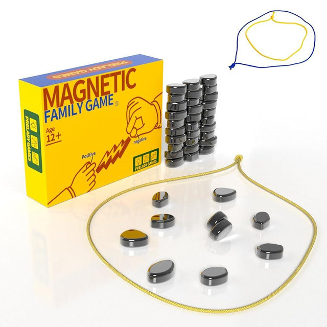 Magnetic Chess Game with Stones & Rocks Set – Fun Family Strategy Game with String Rope, Includes Extra Magnets for Increased Difficulty, Ideal for Kids & Adults, Perfect for Game Nights & Parties