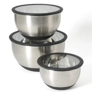 Calphalon Orbit 3 Piece Mixing Bowl Set W/ Glass Lids and Silicone Nonslip Base