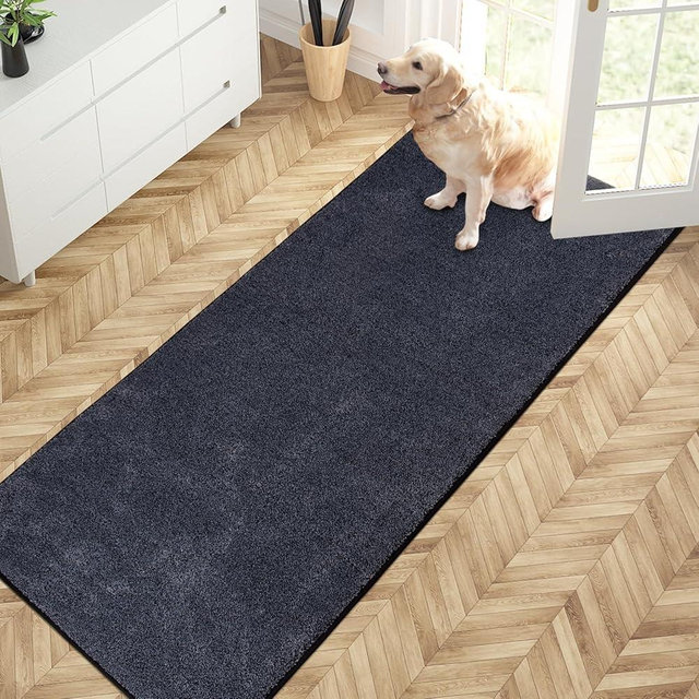 PURRUGS Dirt Trapping Door Mat 31.5" x 70", Non-Slip Machine Washable Entry Rug, Shoe Scraper, Dog Doormat, Super Absorbent Welcome Mat for Front & Back Door, Muddy Shoes & Paws, Bluish Grey-Black