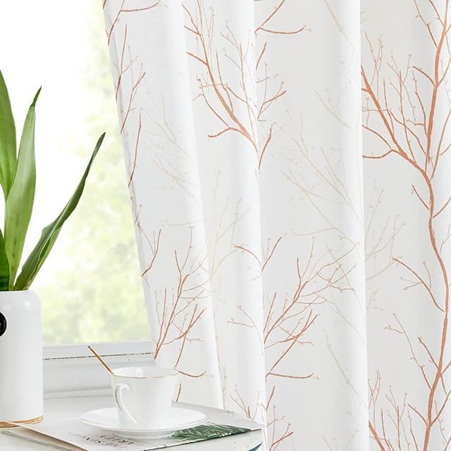 JINCHAN Natural Window Curtains for Living Room Floral Tree Branch Pattern Panels Grommet Top Curtains for Bedroom Causal Weave 2 Pcs 55" W x 63" L Taupe On White