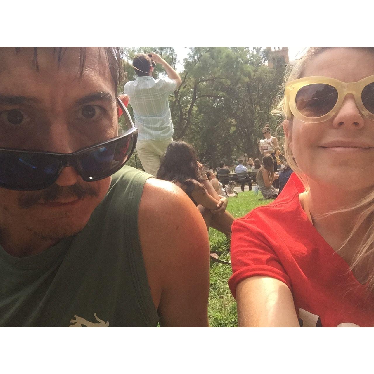 Alex and Jason in Washington Square Park, Solar Eclipse.