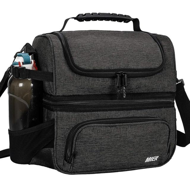 MIER Dual Compartment Lunch Bag Tote with Shoulder Strap for Men and Women Insulated Leakproof Cooler Bag, Dark Grey