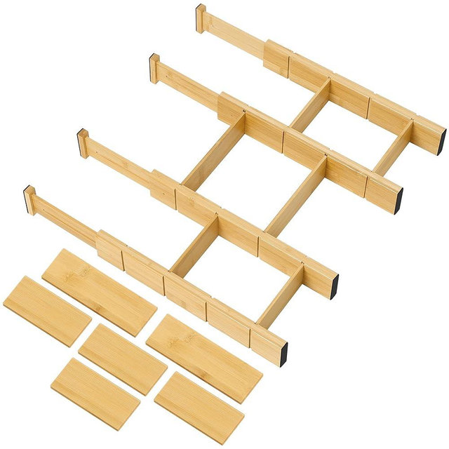 Utoplike Kitchen Drawer Divider with Inserts, Bamboo Drawers Organizer Adjustable, 4 pcs Large Expandable Wood Drawer Organization for Dresser, Office, Spring Loaded