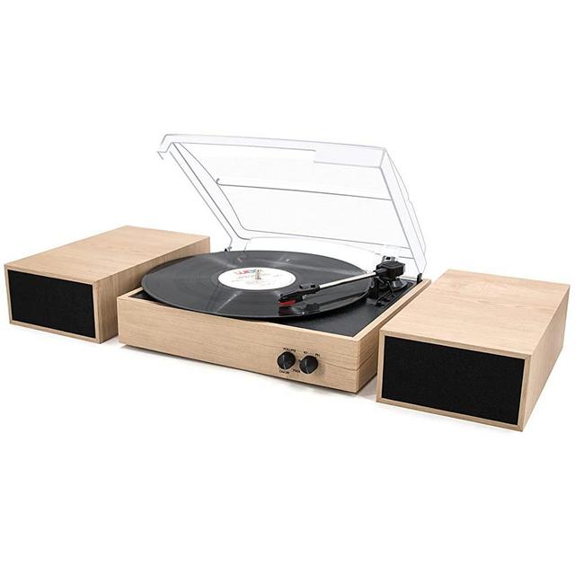 LP&No.1 Bluetooth Turntable Hi-fi System with Bookshelf Speakers, 3 Speed Vintage Belt-Drive Turntable with Wireless Playback & Auto-Stop & Bluetooth Input, Burlywood