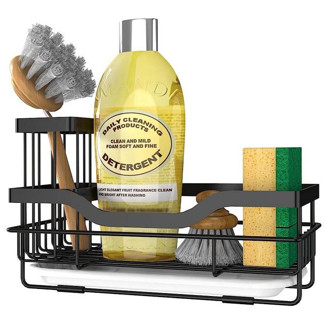 Sponge Holder for Kitchen Caddy Sink Organizer, Multifunctional Rustproof Dish Soap Sponge Caddy for Kitchen Sink Counter with Detachable Brush Holder & Drain Tray - Storage Kitchen & Home Accessories