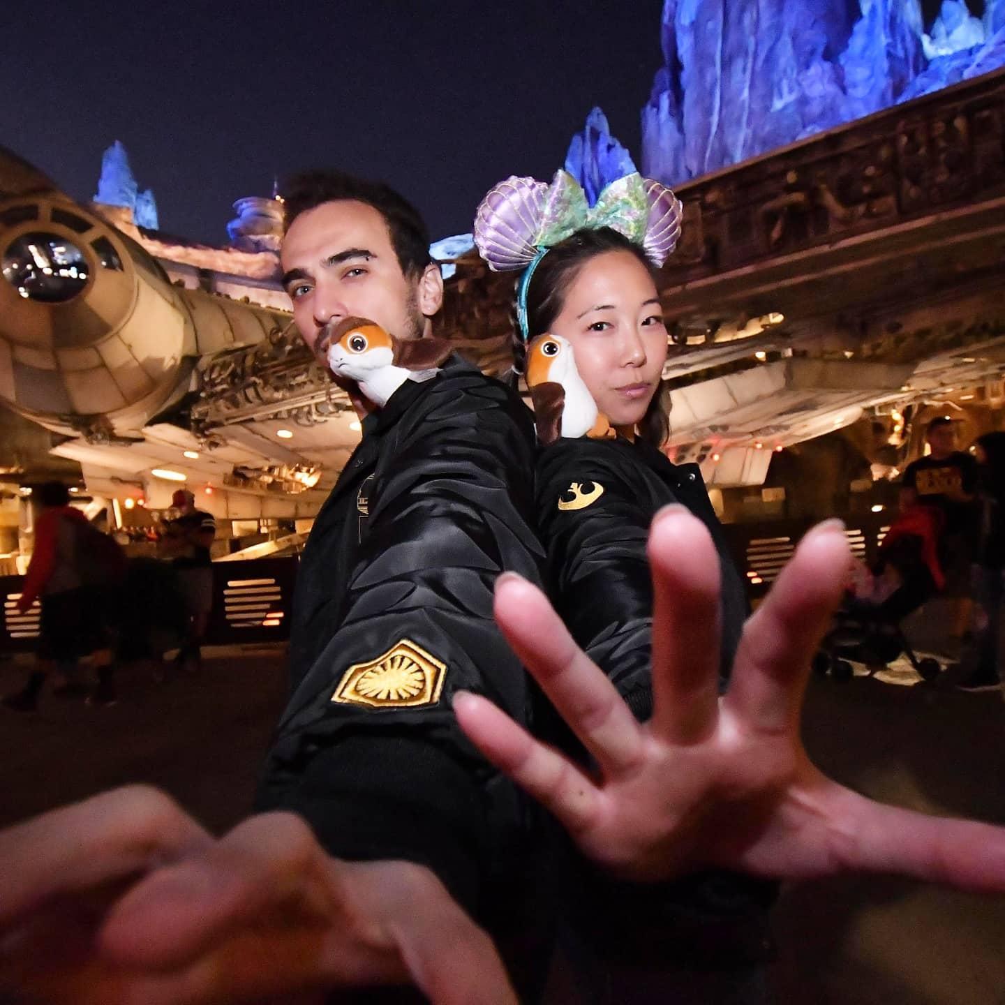 When we realized we're both huge fans of Star Wars (down to the matching jackets from the D23 Convention). We both walk that fine line of light side, but ALMOST dark side.