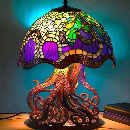 Art Nouveau Stained Glass Table Lamp – Unique Mushroom Design for Bedroom or Living Room, Warm Ambient Light