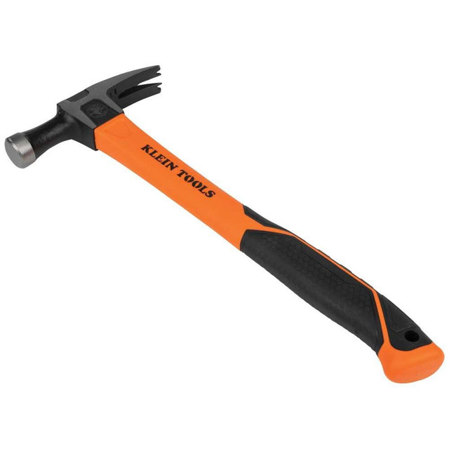 Klein Tools H80718 Straight-Claw Hammer with Smooth Head, 18-Ounce, Fiberglass Non-Slip Shock Absorbing Grip Handle with Tether Hole, 15-Inch