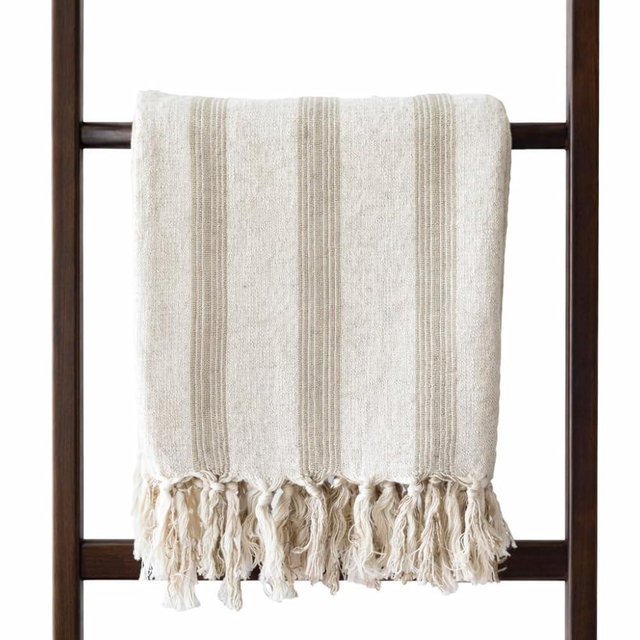Linen Tea Towel, Lightweight Kitchen Towel, Cotton Linen Turkish Towel, Cream Beige Hair Towel, Handwoven Peshtemal, Striped Hand Towel